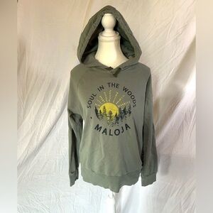 Maloja 100% Cotton Green Hoodie T Shirt with Graphic Print‎ Long Sleeve Medium